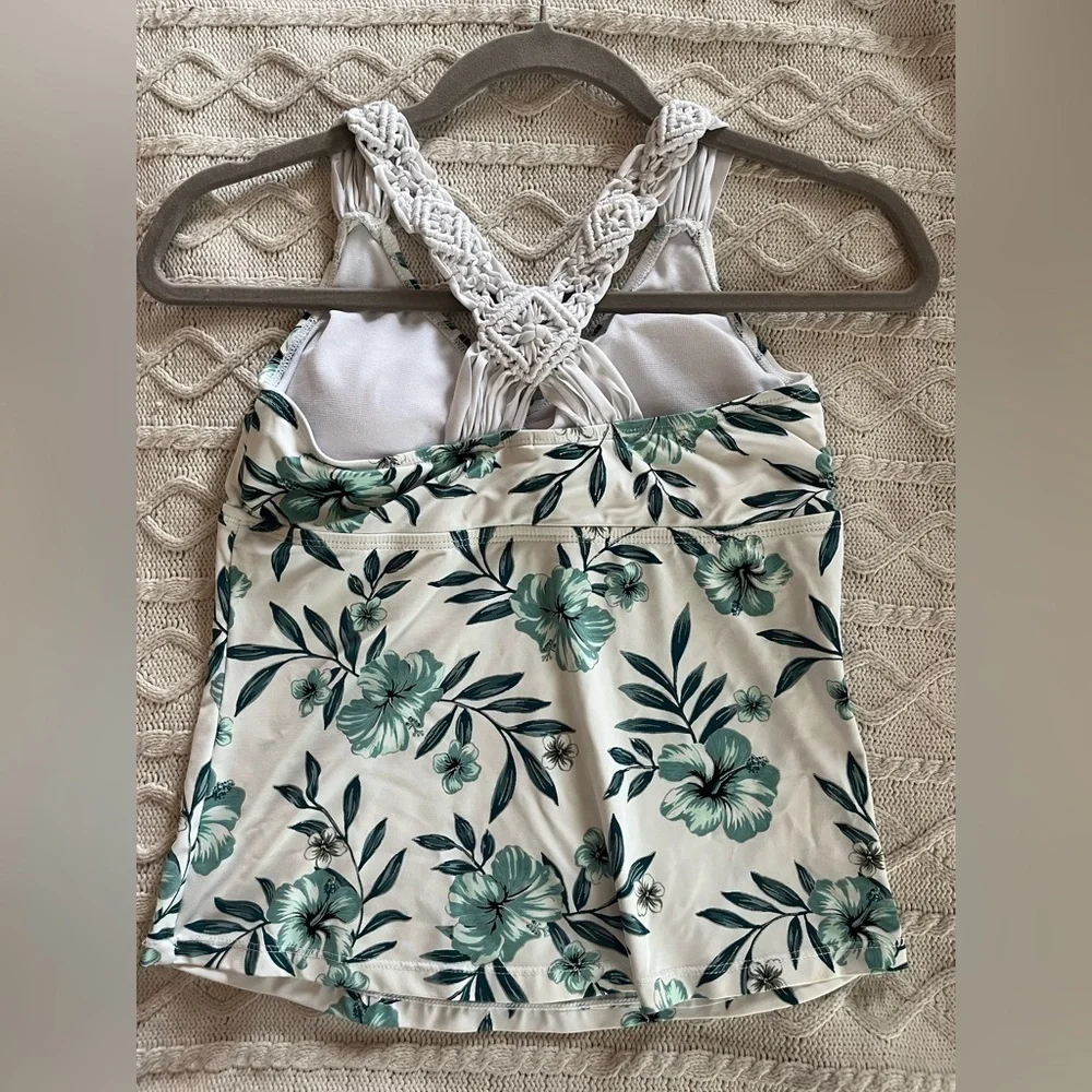 Ambrielle brand White & green Floral Tankini with knit braided straps size S - Picture 6 of 13